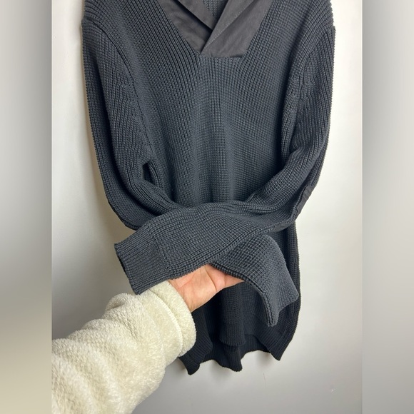 VTG Rothco Sweater Mechanic Men Black L Knit Elbow patch Longline Old Money Army - Picture 3 of 16